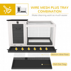 Wooden Rabbit Hutch with Pull-Out Tray, Asphalt Openable Roof, Small Animal Cage on Wheels with Run, Grey