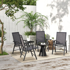 4-Piece Folding Chair Set for Relaxing on Patio Balcony Garden, Comfortable Outdoor Furniture with Armrests, Black