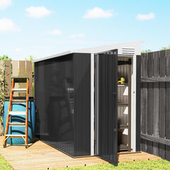 4' x 8' Outdoor Storage Shed Lean to Shed Outdoor Metal Tool Shed with Lockable Door and Air Vents, Light Grey