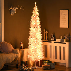 6' Pre Lit Artificial Pencil Christmas Trees, Xmas Tree with Realistic Branches and Warm White LED Lights, Green
