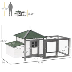 77" Chicken Coop Hen House Rabbit Hutch Poultry Cage Pen Outdoor Backyard with Nesting Box Run Natural