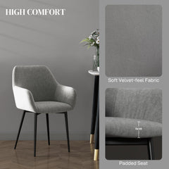 Dining Chairs Set of 2, Velvet-look Fabric Upholstered Kitchen Chairs with Backrest, Armrests and Steel Legs, Cream White
