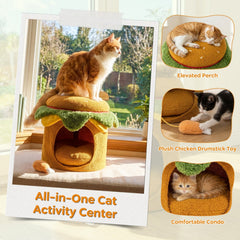 Hamburger Cat Nest with Chicken Drumstick Toy and Removable Cushion for Indoor Cats-Yellow