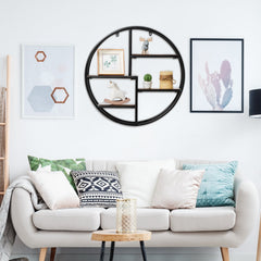 Round Wall Mounted Shelf, 4 Tier Circular Floating Display Rack, Black