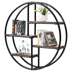 Round Wall Mounted Shelf, 4 Tier Circular Floating Display Rack, Black