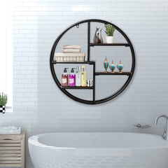 Round Wall Mounted Shelf, 4 Tier Circular Floating Display Rack, Black