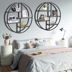 Round Wall Mounted Shelf, 4 Tier Circular Floating Display Rack, Black