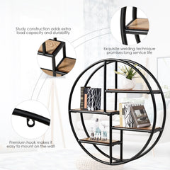 Round Wall Mounted Shelf, 4 Tier Circular Floating Display Rack, Black