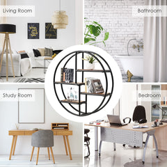 Round Wall Mounted Shelf, 4 Tier Circular Floating Display Rack, Black