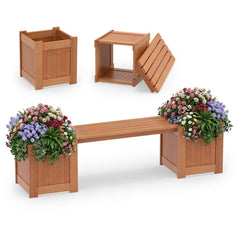 Hardwood Planter Box with Bench Garden Bench with 2 Side Flower Boxes