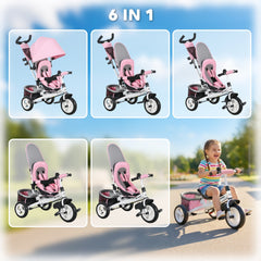 6 in 1 Tricycle for Toddler 1-5 Years with Parent-Push Handle, Dark Blue