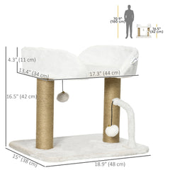 Cat Tower Condo for Indoor Cats, Small Cat Tree with Jute Scratching Posts, Top Perch, Dangling Balls, Light Grey