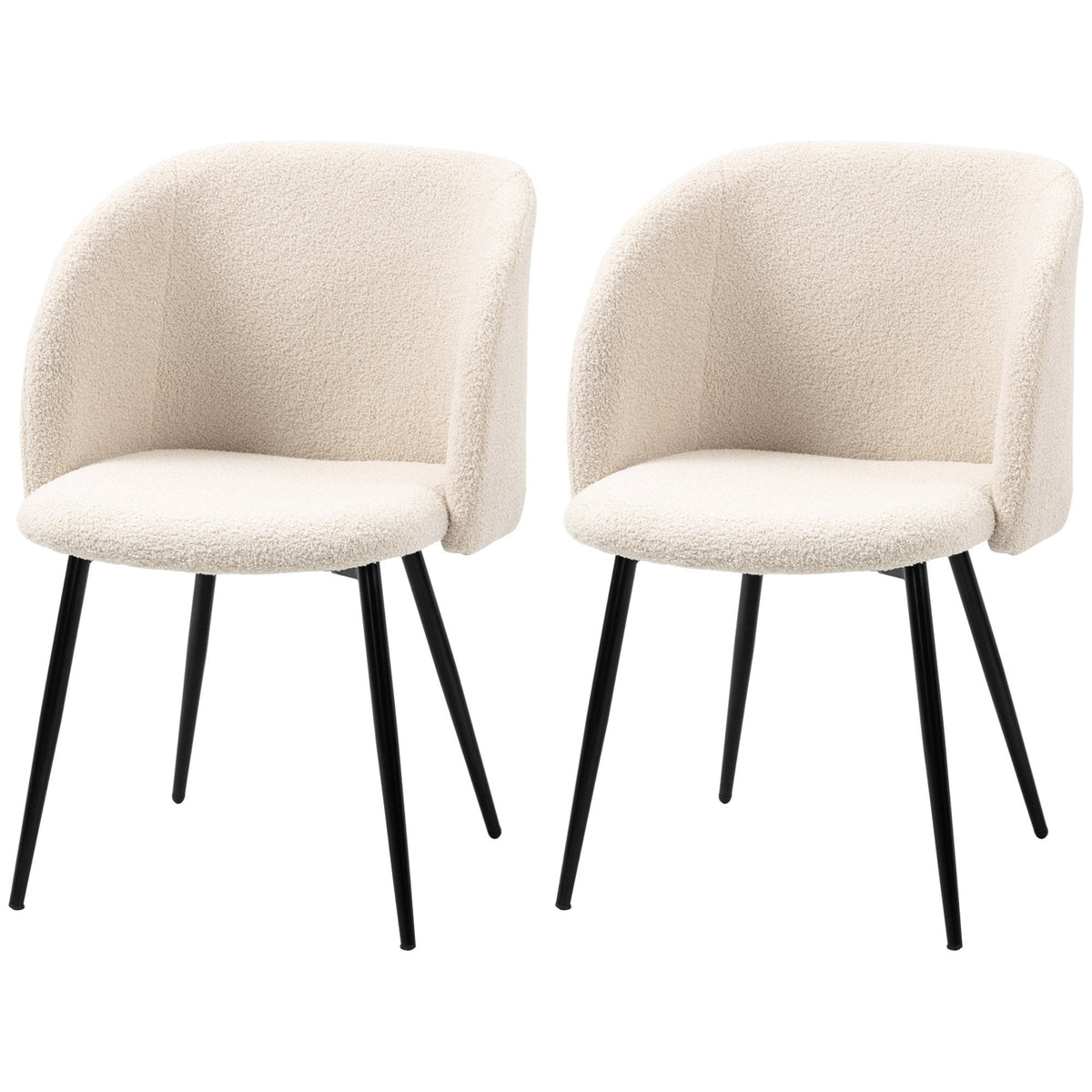 Dining Chairs Set of 2, Sherpa Fleece Upholstered Kitchen Chairs with Backrest and Steel Legs, Cream White