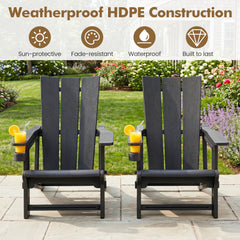 HDPE Outdoor Adirondack Chairs with Cup Holder-Black