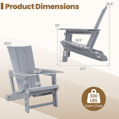 HDPE Outdoor Adirondack Chairs with Cup Holder-Gray