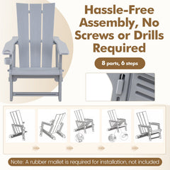 HDPE Outdoor Adirondack Chairs with Cup Holder-Gray