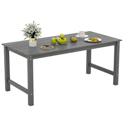 HDPE Outdoor Dining Table for 6 Person with Wood-Like Tabletop and Umbrella Hole-Gray