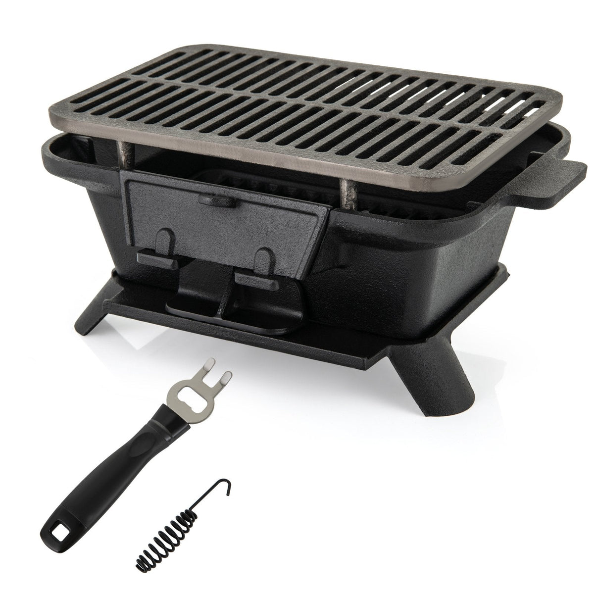 100% Cast Iron Hibachi Grill with Grill Grate Lifter