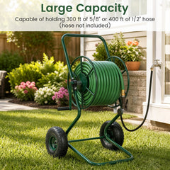 Heavy Duty Garden Hose Reel Cart Holds up to 300 FT of 5/8 inches Hose-Green