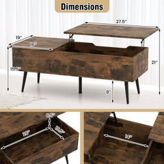 47 Inch Lift Top Coffee Table with 2 Hidden Compartments-Coffee