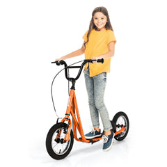 Height Adjustable Kid Kick Scooter with 12 Inch Air Filled Wheel-Orange