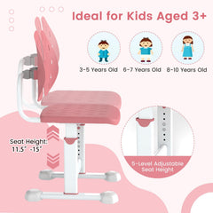 Height-adjustable Kid's Study Chair with Double Back Support and Breathable Seat for 3+ Years Old-Pink