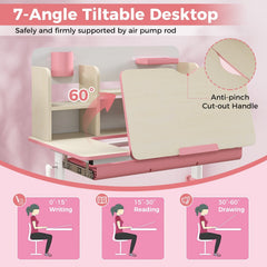 Height Adjustable Kids Study Desk with Tilt Desktop for 3-12 Years Old-Pink