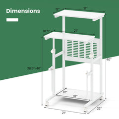 Height Adjustable Mobile Computer Stand-Up Desk with Two Modes-White