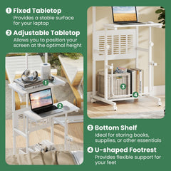 Height Adjustable Mobile Computer Stand-Up Desk with Two Modes-White