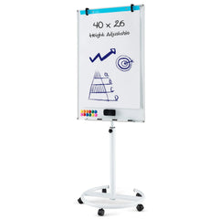 Height-Adjustable Mobile Whiteboard with Round Stand Paper Clips-White