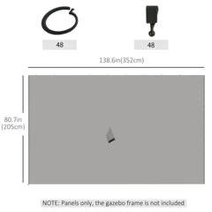 Gazebo Curtains, 10' x 13' Universal Replacement Privacy Curtain, 4-Panels Sidewall with Hooks/C-Rings, Light Grey