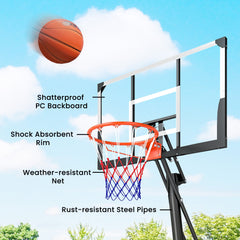 Portable Basketball Hoop Height Adjustable 8-10 Ft with 47" Shatterproof Backboard, Shock Absorbent Rim, Fillable Base