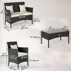 4-Piece Rattan Outdoor Furniture Set Patio Furniture Set with Coffee Table 22.8" W x 21.7" D x 33.5" H Black & Cream
