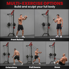 Wall Mount Cable Station, 16 Positions Adjustable Pulley Machine, Cable Crossover Machine with Handle Bar