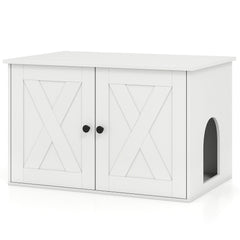 Hidden Cat Litter Box Enclosure Furniture with Divider-White