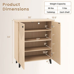 High‑quality 2‑Door Geometric Cabinet Freestanding Decorative Footwear Storage Unit with Carved Panels for Indoor Home Use-Natural