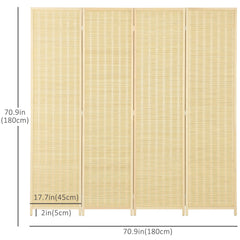 Woven Bamboo Room Divider, 4 Panel Folding Indoor Privacy Screens for Home Office, 71"x71"x0.6", Natural