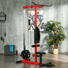 Lat Pull Down Machine, High / Low Pulley Machine with Adjustable Seat and Flip-Up Footplate, Black