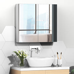 Wall Mounted Mirror Cabinet, Bathroom Medicine Cabinet with Mirror, 2 Doors and 3-tier Shelving, Silver