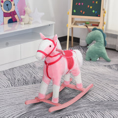 Rocking Horse Plush Pony Children Kid Ride on Toy w/ Realistic Sound (Light Pink)