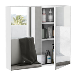 Wall Mounted Mirror Cabinet, Bathroom Medicine Cabinet with Mirror, 2 Doors and 3-tier Shelving, Silver