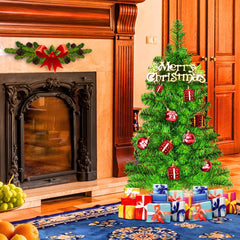 3 FT Tabletop Artificial Christmas Tree with Hessian Wrapped Base, Unlit