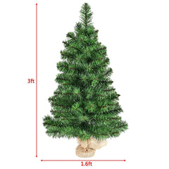3 FT Tabletop Artificial Christmas Tree with Hessian Wrapped Base, Unlit