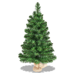 3 FT Tabletop Artificial Christmas Tree with Hessian Wrapped Base, Unlit