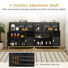 Home Bar Cabinet with Wine Rack Glass Holder and Adjustable Shelf-Black