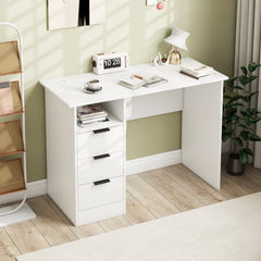Home Office Desk with Power Outlet 3 Storage Drawers and Open Compartment-White