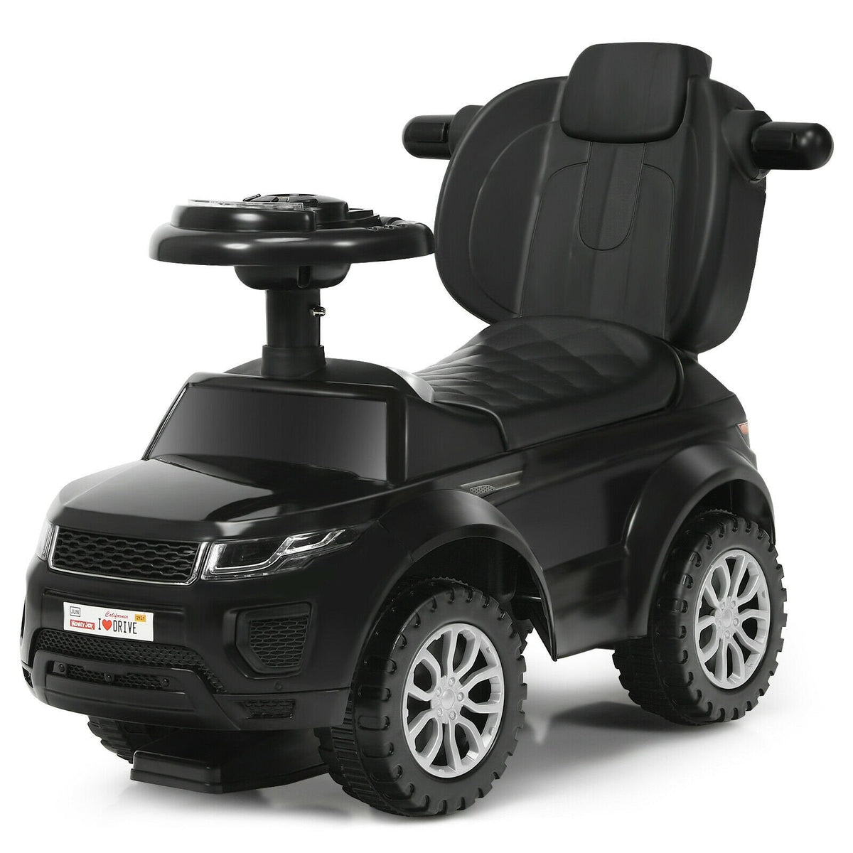 3 in 1 Ride on Push Car Toddler Stroller Sliding Car with Music-Black