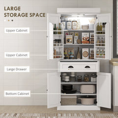 71" Kitchen Pantry Cabinet with LED Lights, 6 Spice Racks, a Drawer and 4 Adjustable Shelves, Black