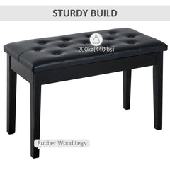 30" Piano Bench with Padded Cushion and Storage, Faux Leather Keyboard Bench with Solid Wood Legs, Black