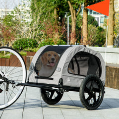 Dog Bike Trailer with Mesh Windows, Safety Leash, Safety Flag, Doors, for Small Medium Dogs Travel, Light Grey